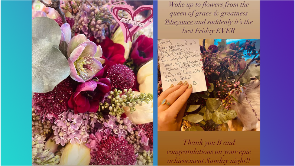 Flowers from Beyonce to Taylor.