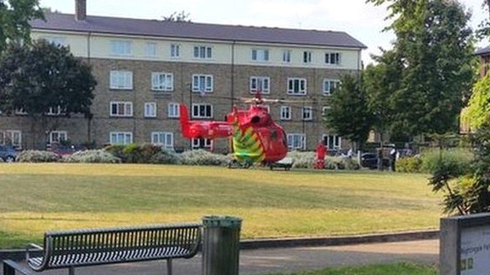 London Air Ambulance landing in the Marquess Estate which was near the scene of the attack