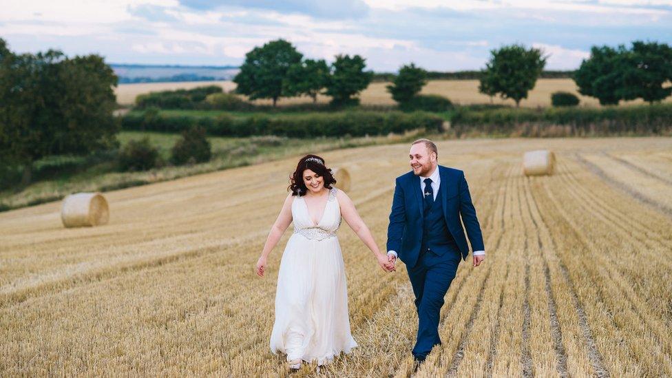 Louise Young and Sam Gilbert on their wedding day