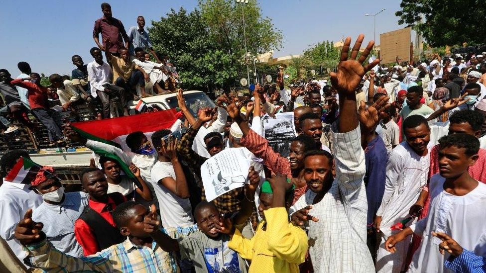 Sudanese protesters take part in a rally demanding the dissolution of the transitional government.