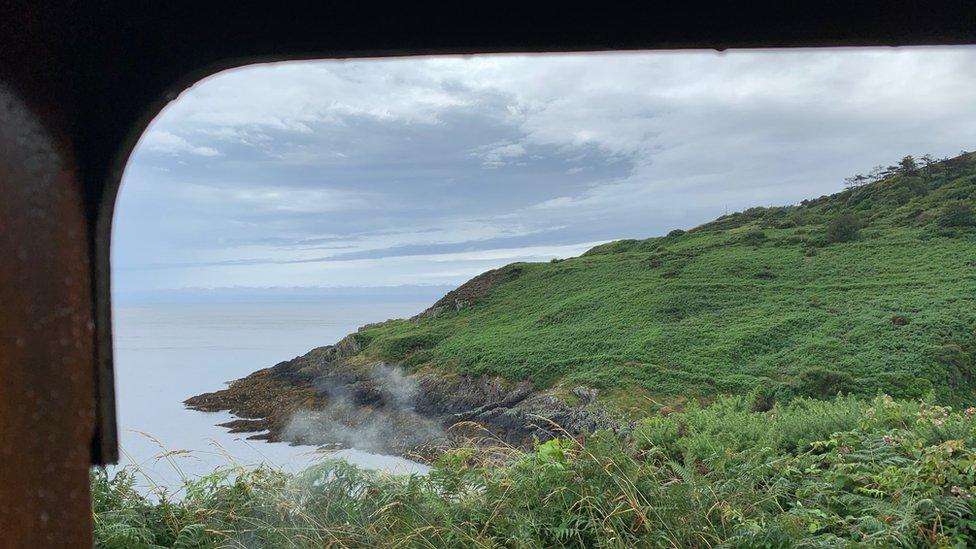 View over the bay from the train carriage