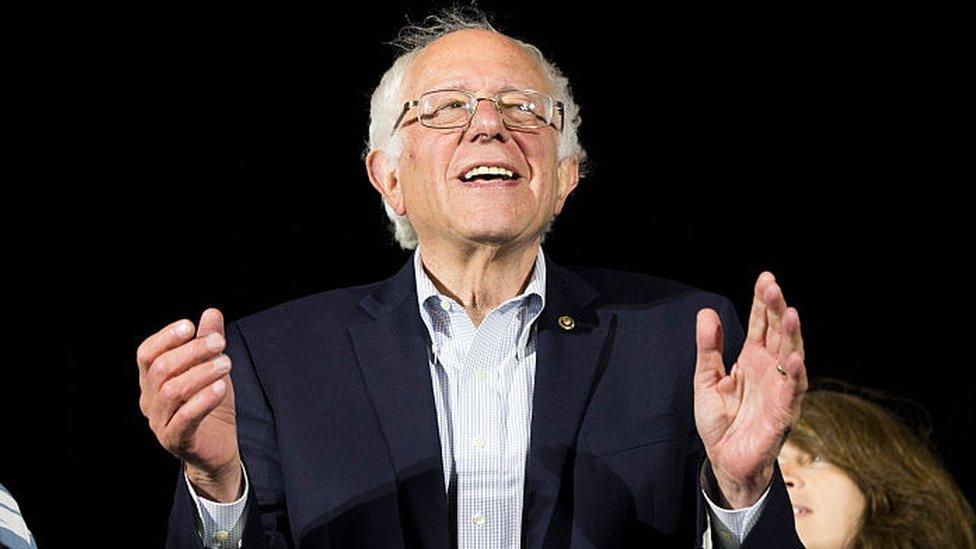 Bernie Sanders speaks at the Los Angeles Coliseum on Saturday.