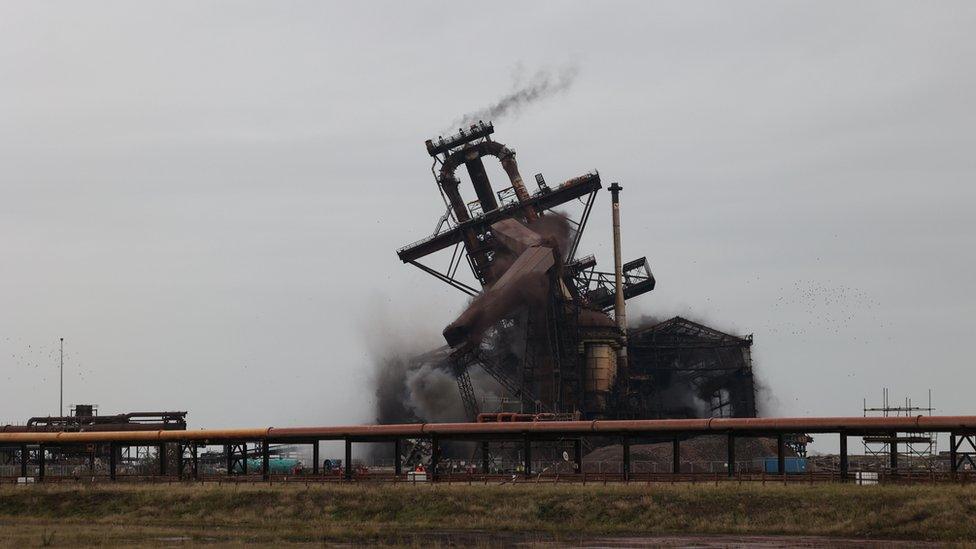 The Redcar blast furnace collapsing