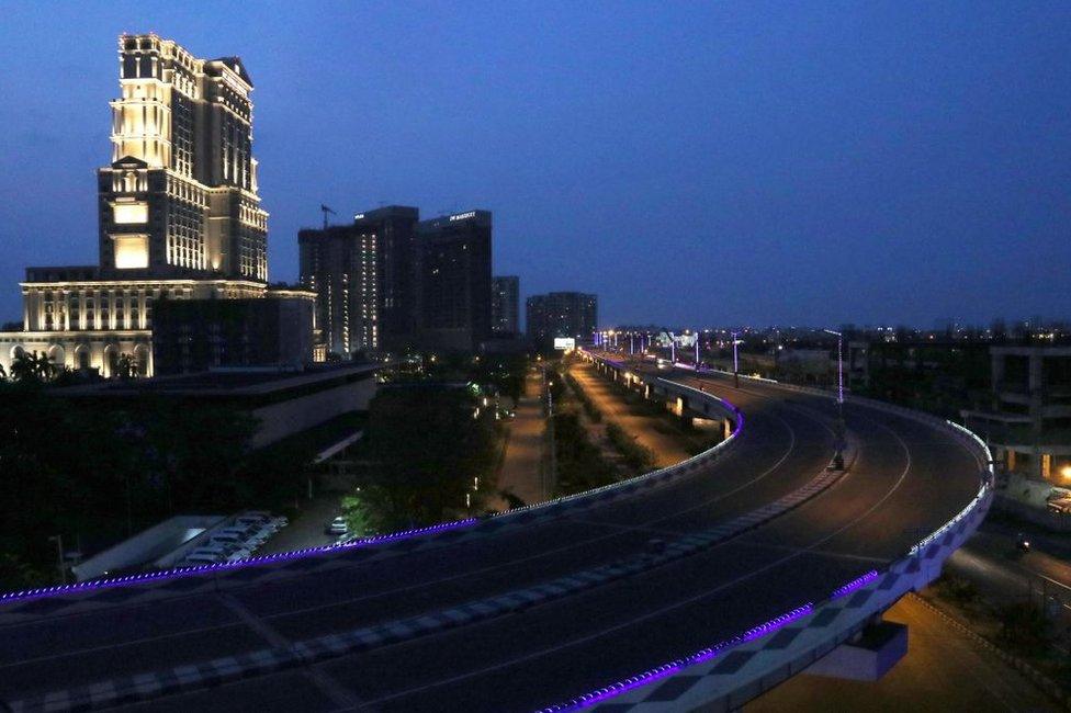 A deserted street in pictured during a government-imposed nationwide lockdown as a preventive measure against the COVID-19 coronavirus in Kolkata, India on April 18,2020.