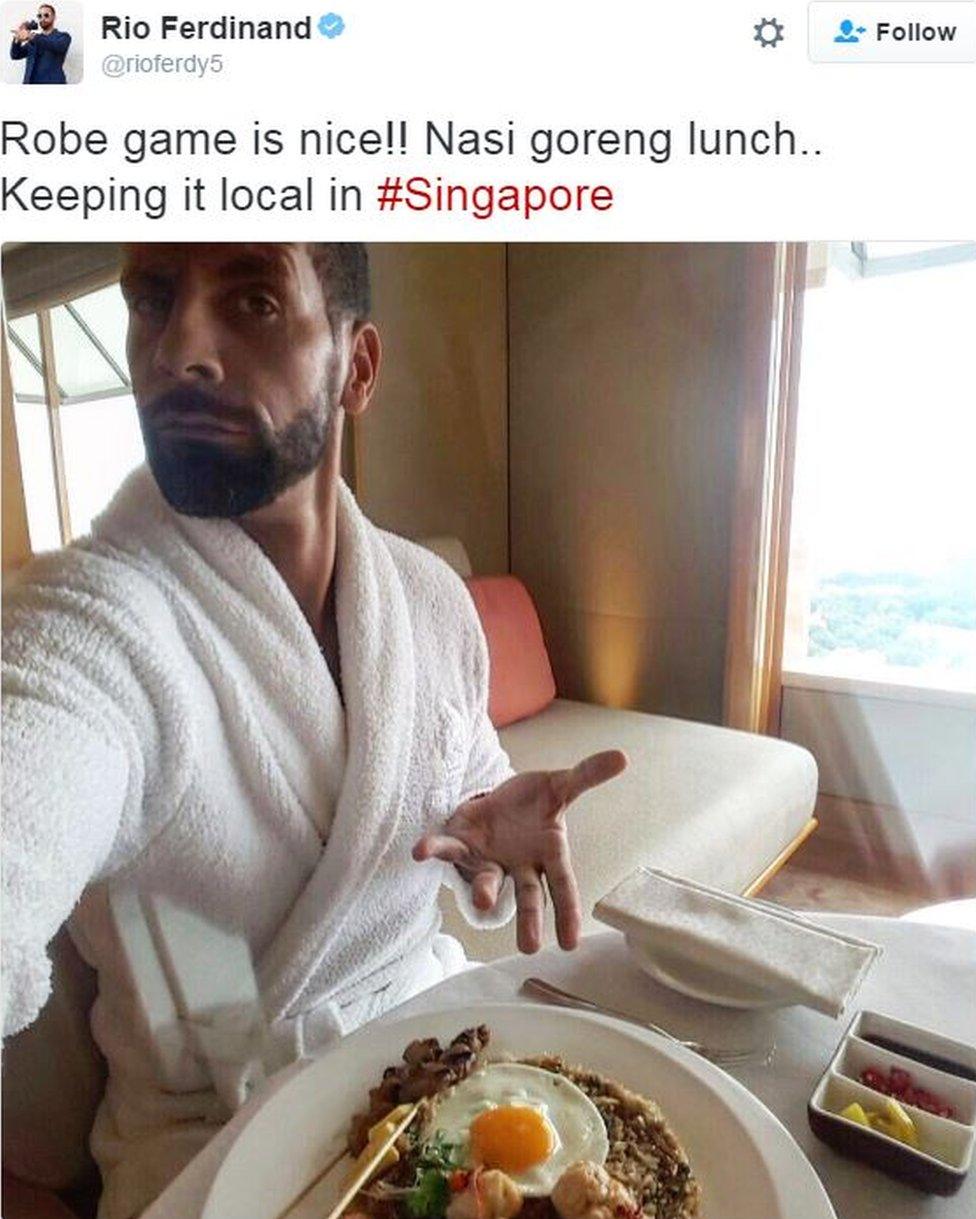 Rio Ferdinand tweets: "Robe game is nice!! Nasi goreng lunch.. Keeping it local in #Singapore"