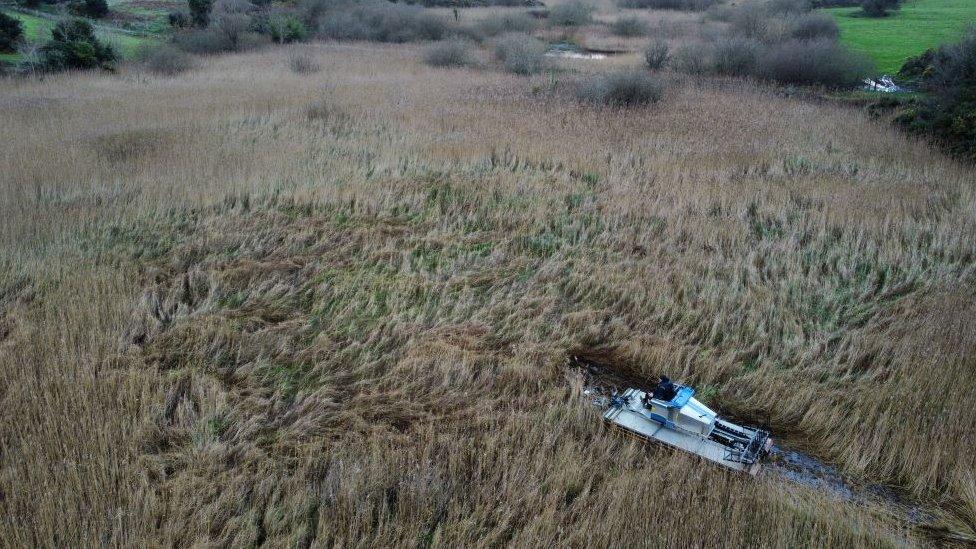 Drone view of amphibious machinery at Lecale Fens