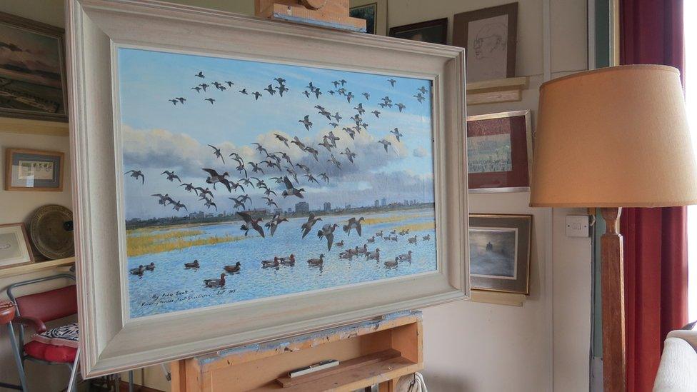 Peter Scott's last painting still on its easel