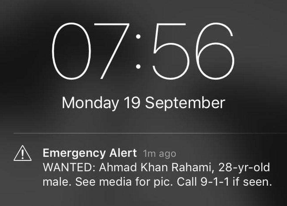 Screengrab of alert sent to phones in NYC by Notify NYC