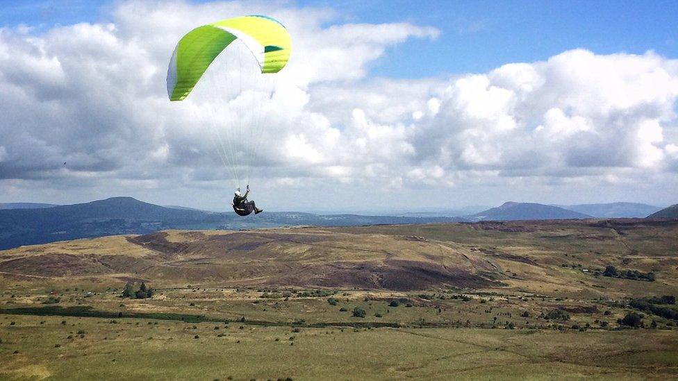 A paraglider over the hills of Blaenavon