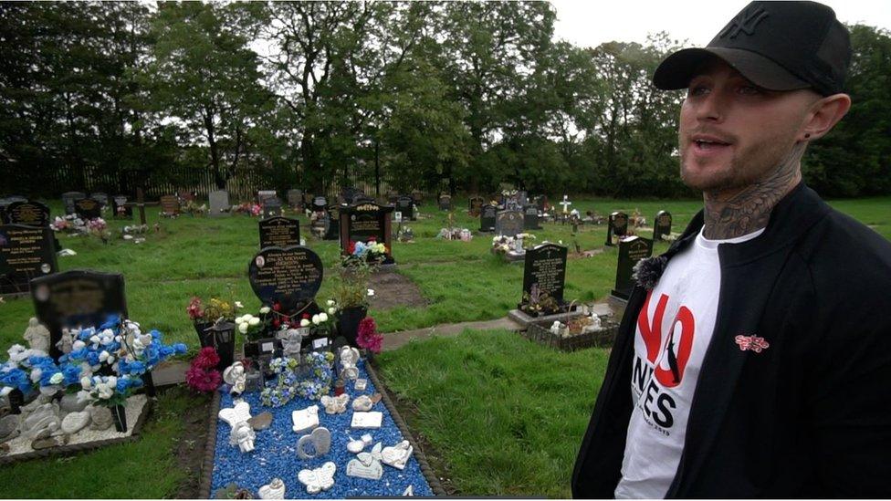 Byron Highton at his brother's grave