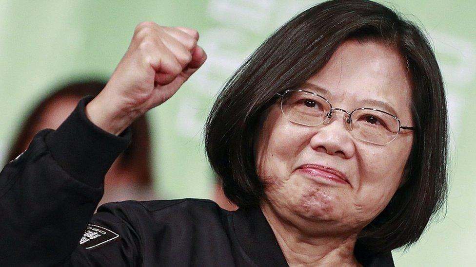 Taiwan's President Tsai Ing-wen celebrates in Taipei on January 11, 2020