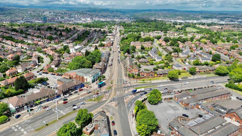 An aerial shot of a Manor Top Sheffield