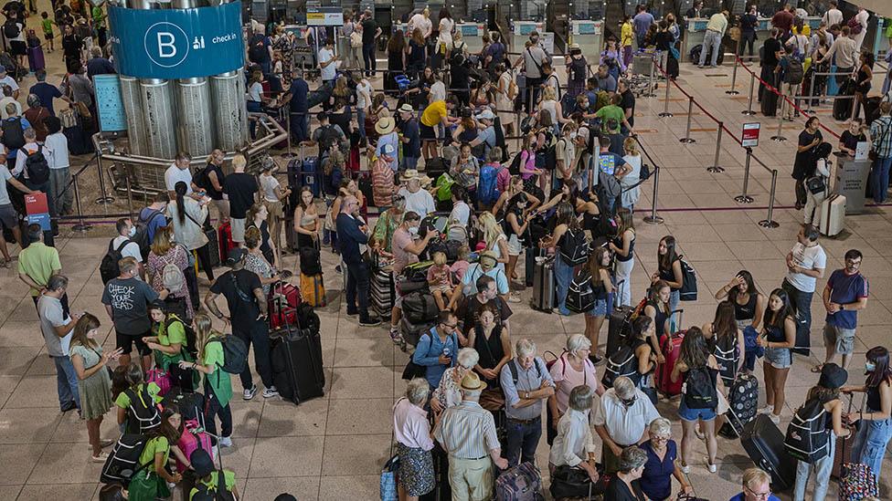 Crowd in departures