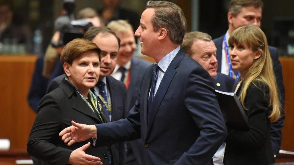 David Cameron about to be greeted by Polish Prime Minister Beata Szydto