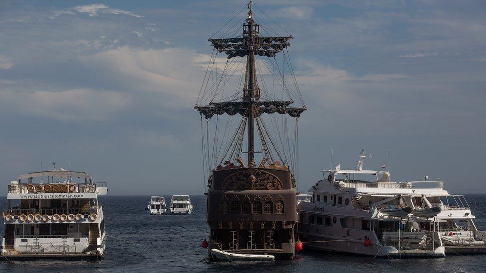 A pirate-themed boat docked at a marina in Sharm el-Sheikh, Egypt - Sunday 3 April 2016