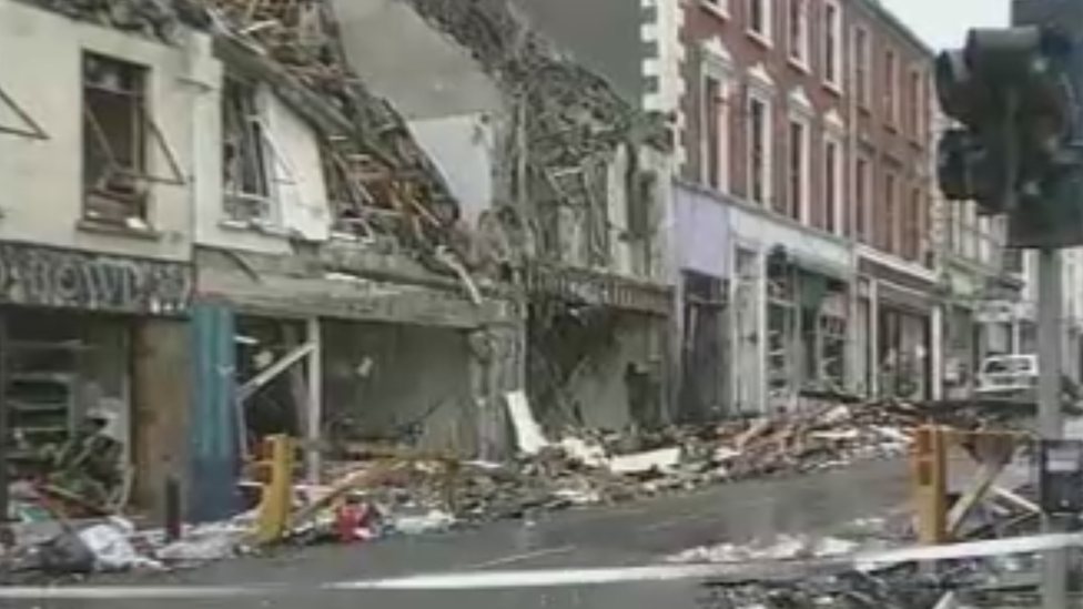 The rubble in Market Street, Omagh, after the bomb