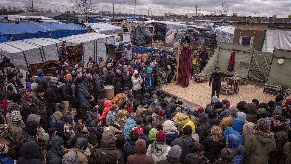 Naeem Hayat as Hamlet at the Jungle refugee camp in Calais in France