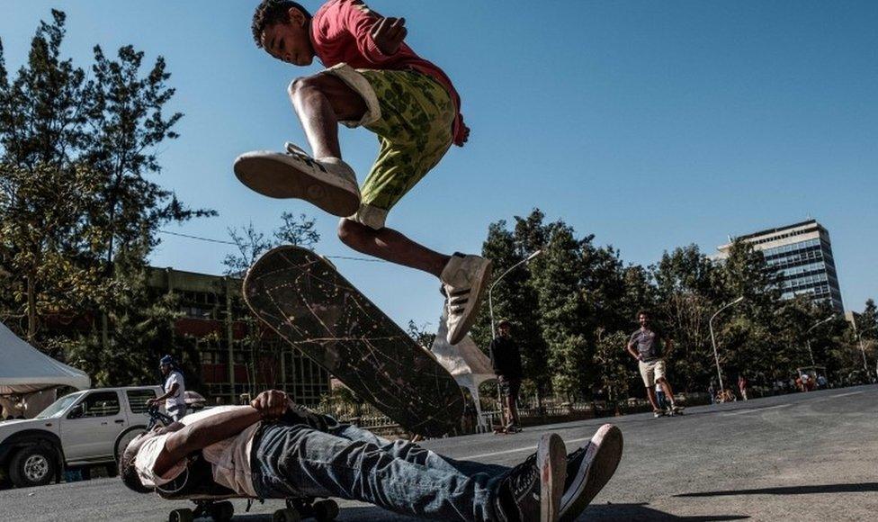 Skaters in Addis Ababa on 3 February, the city's third Car Free Day