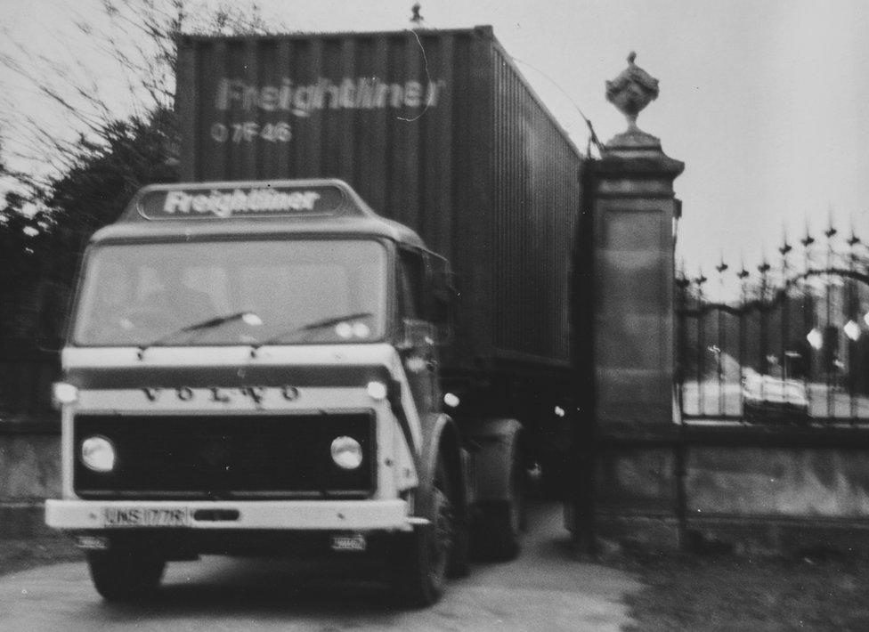 Denis Dobson's books being transported to Brancepeth Castle