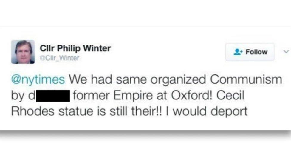 Councillor Philip Winter tweet