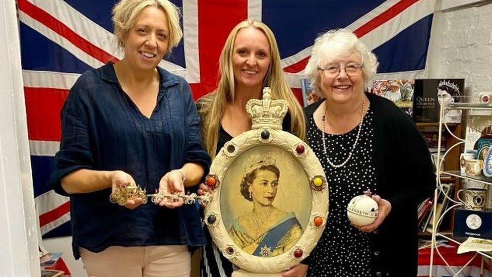 Pip Jeyes, Anna Jeyes-Hulme and Georgina Jeyes in front of memorabilia at the Royal Room at Jeyes of Earls Barton in Northamptonshire, which was launched in 2012.