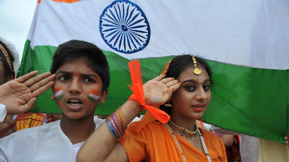 Indian children sing national anthem