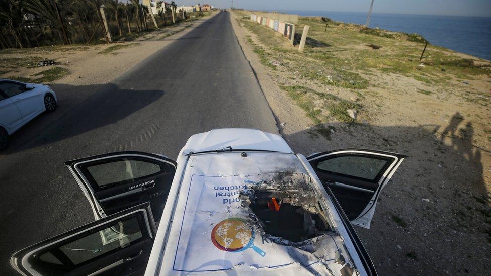 One of World Central Kitchen's destroyed vehicles in the Gaza Strip. Photo: 2 April 2024