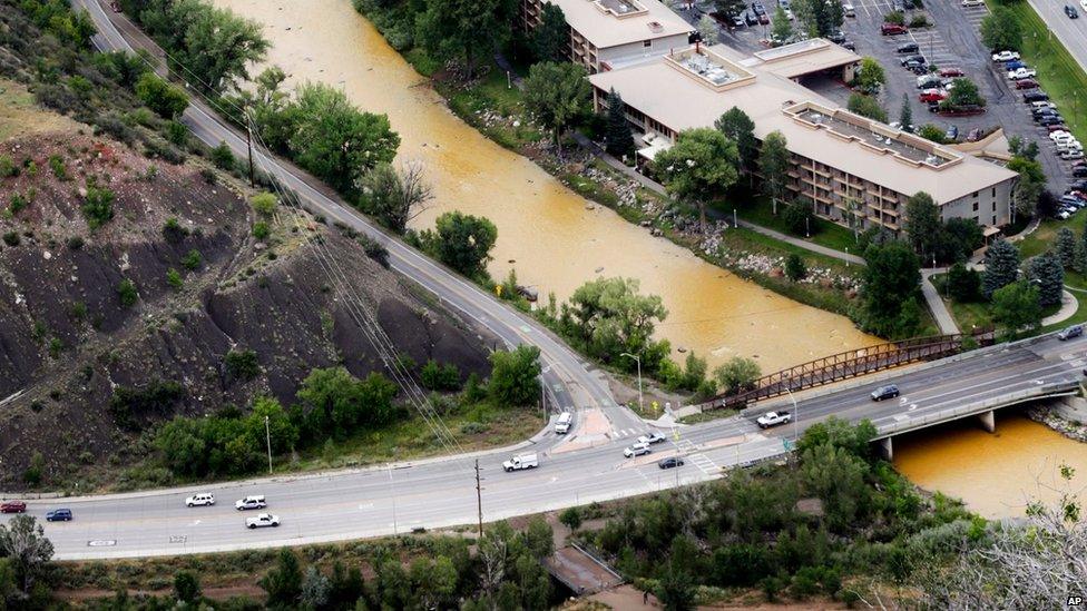 A toxic sludge flows down the Animas River through Durango, Colorado, on 7 August.