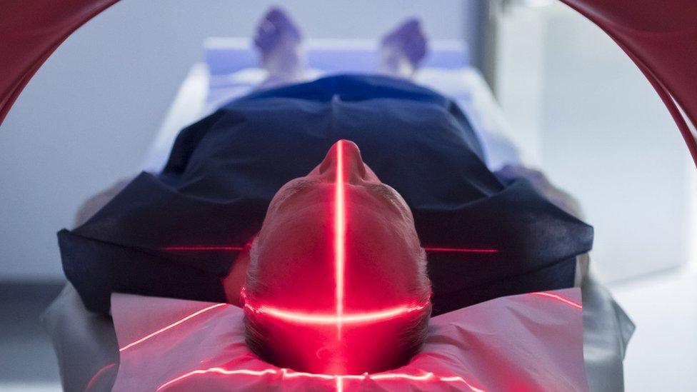 Patient undergoing medical testing using lasers