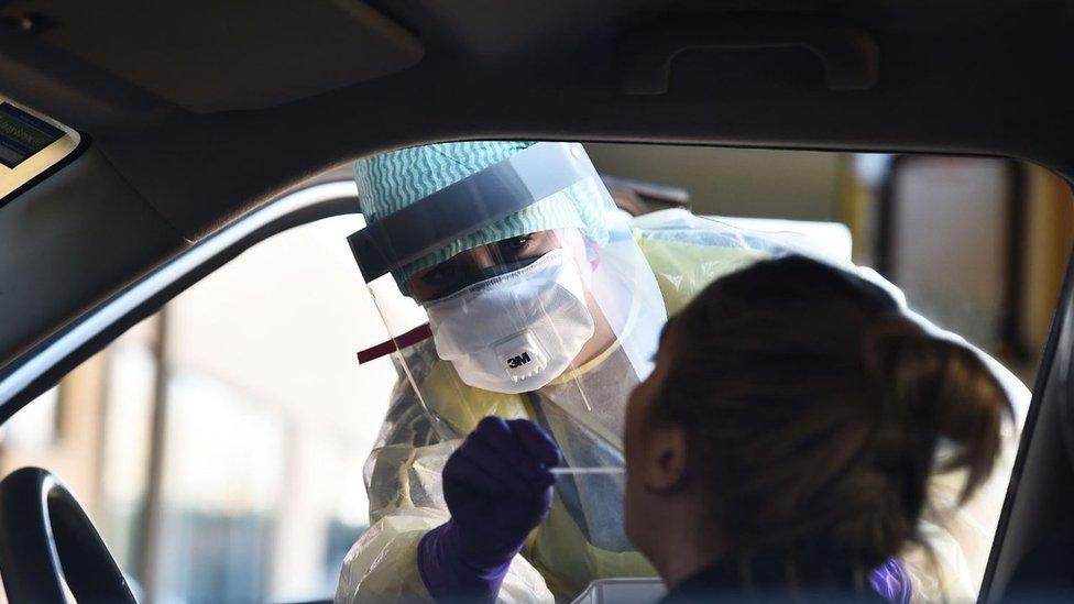 A demonstration in the event of a patient needing checked for the coronavirus at the ambulance bay beside the emergency department at Antrim Area Hospital