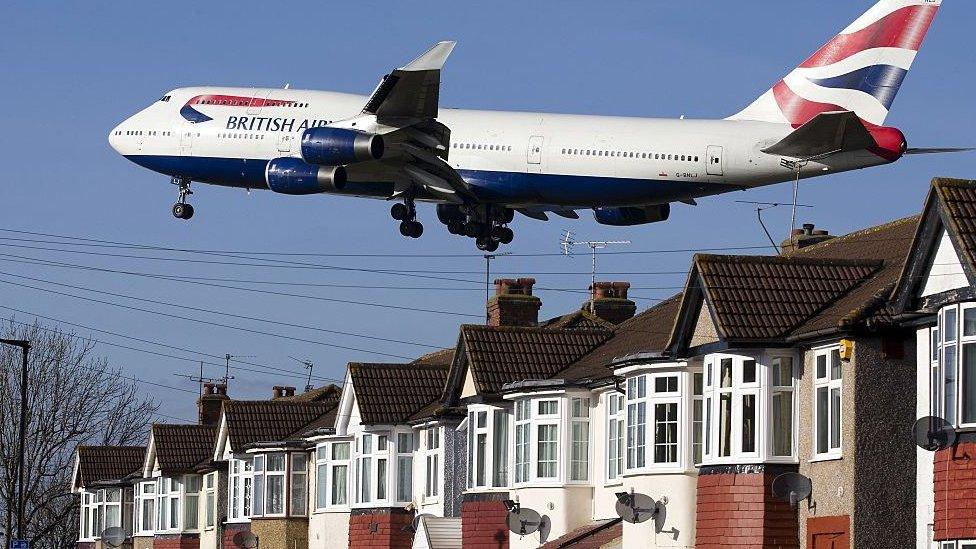 BA plane landing at Heathrow