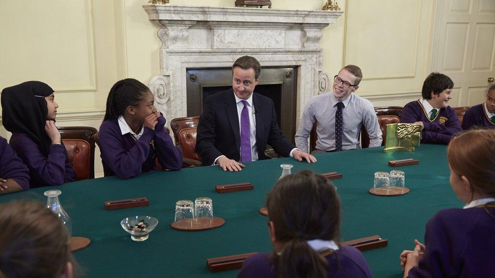 David Cameron spends time talking to Oxford Spires Academy pupils