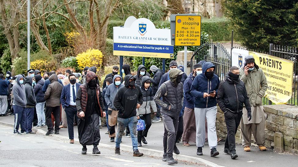 Protestors outside school