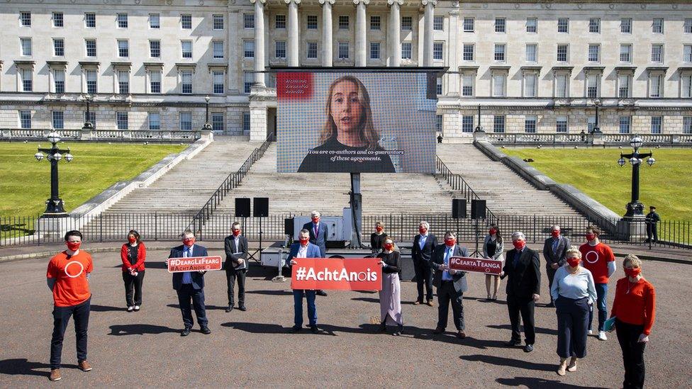 Irish language campaigners at Stormont