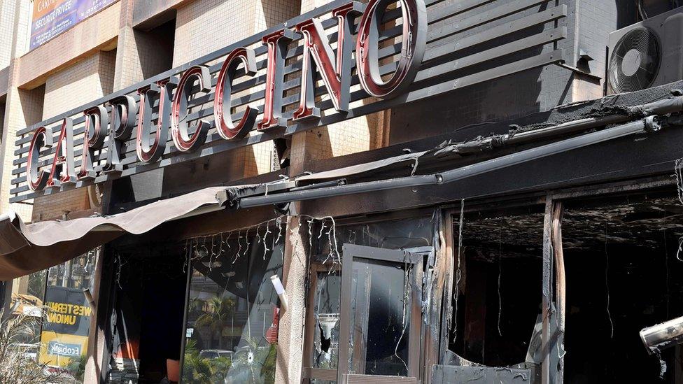 The bombed-out Cappuccino cafe in Burkina Faso