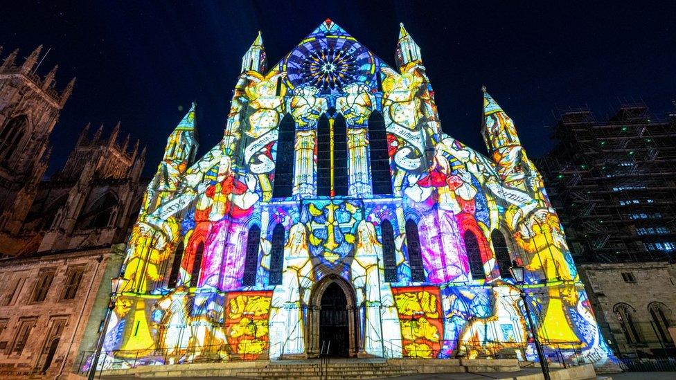 Artwork projected onto the York Minster