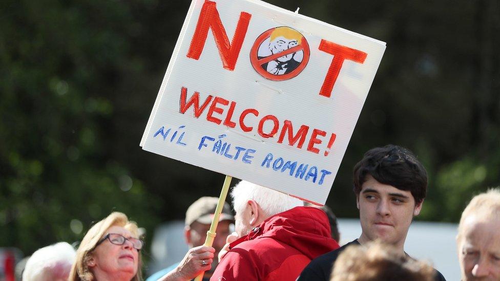 As in the UK there were people protesting at the arrival of the US president