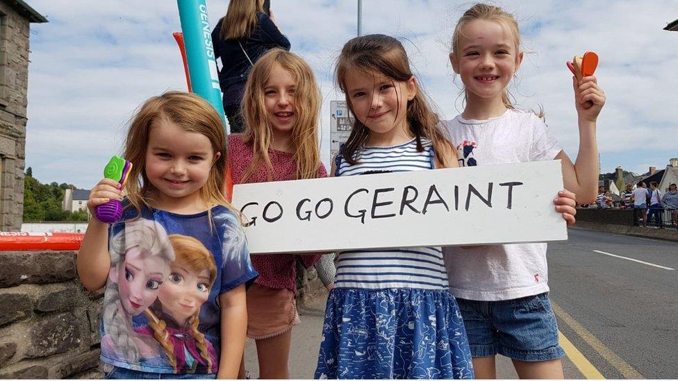 Young fans wait for Geraint Thomas in Brecon