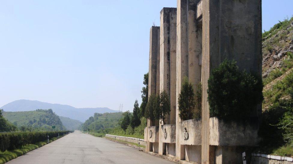 A tank trap on a North Korean road