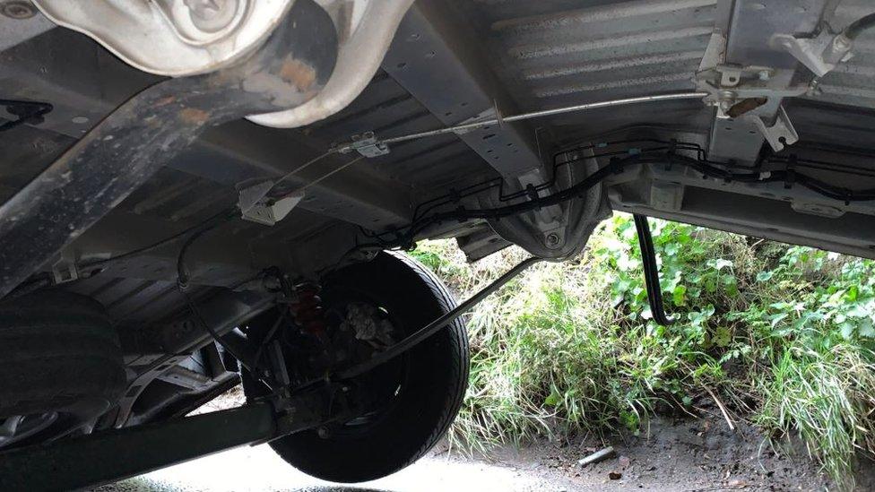 Underside of crashed van