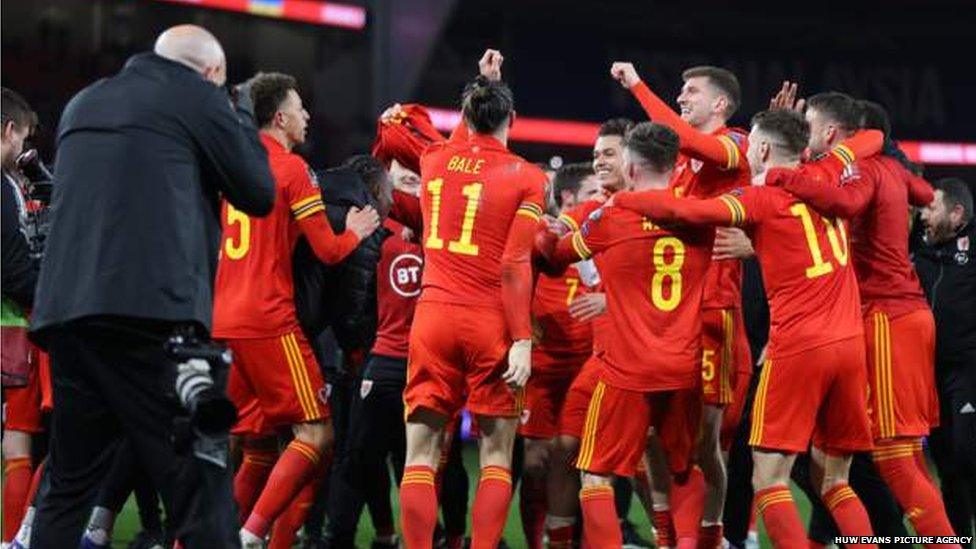 A photo of the Wales football team celebrating