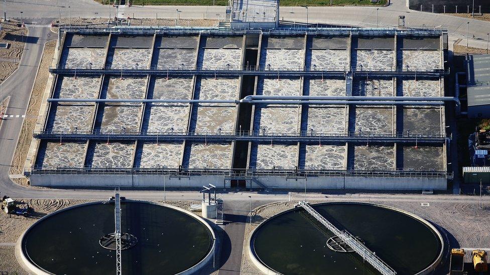 Birds eye view of a waste treatment plant