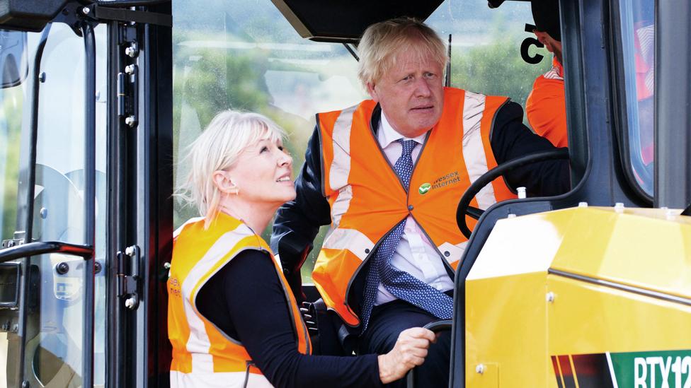 Boris Johnson and Nadine Dorries at a farm in North Dorset