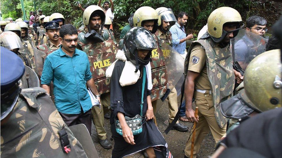 Rehana Fathima on her way to Sabarimala shrine