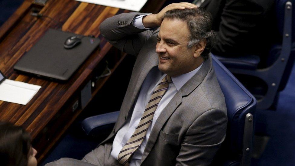 Senator Aecio Neves, who heads the PSDB opposition party, is pictured during a Senate session 25 April 2016