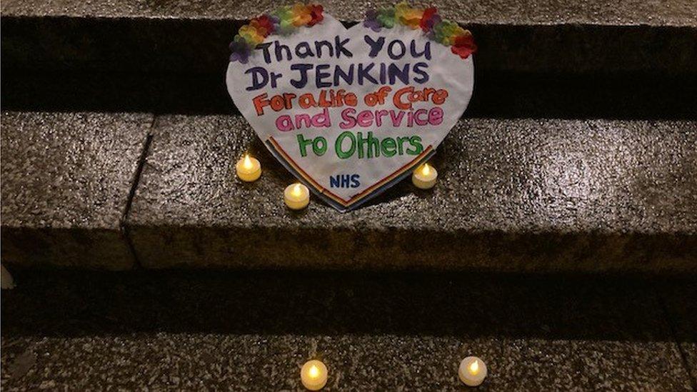 Tribute on the steps of National Museum Cardiff