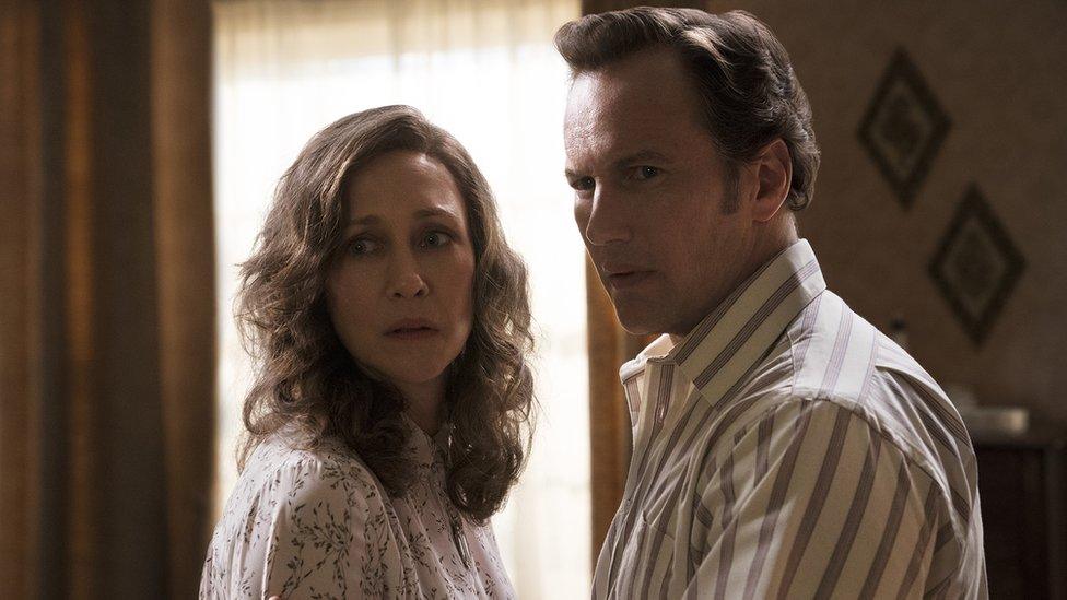 Patrick Wilson and Vera Farmiga as Ed and Lorraine Warren