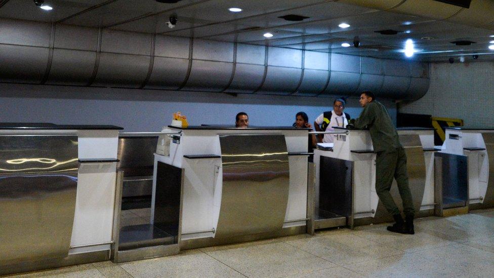 Picture of the empty counters at Simon Bolivar international airport in Caracas, on June 17, 2016.