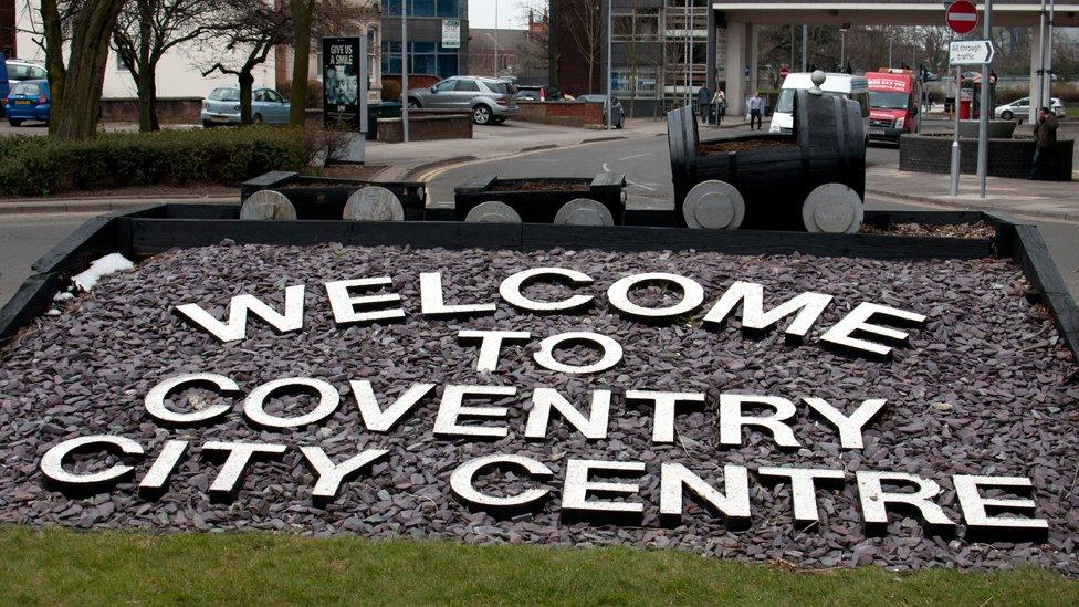 Welcome to Coventry sign on grass roundabout