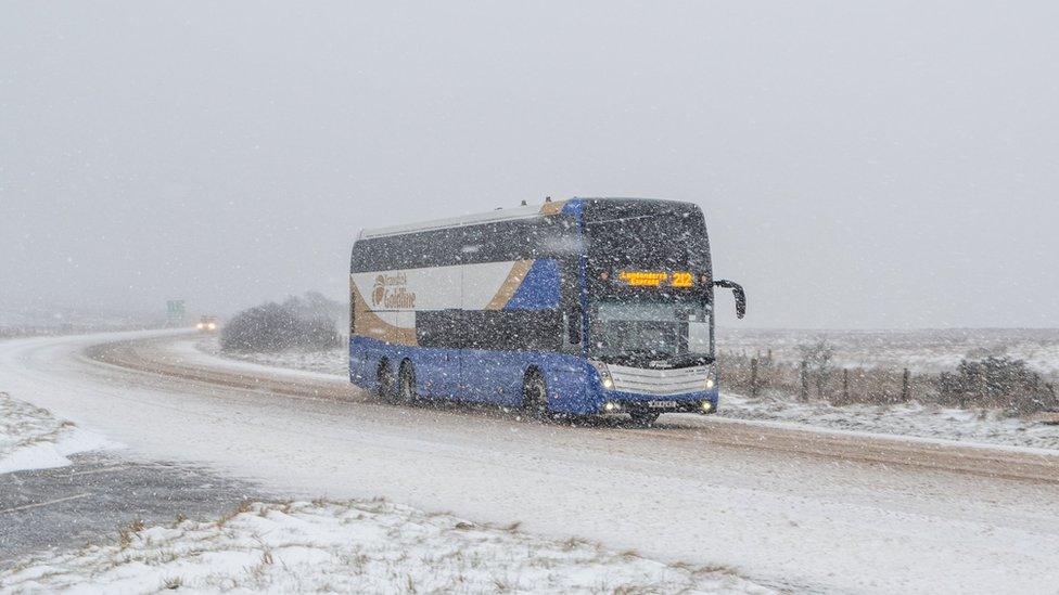 A bus travels across the Glenshane Pass